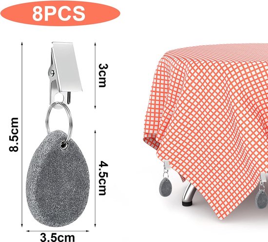 Lot De 8 Poids De Nappe En Pierre Naturelle Avec Pinces - 4 Motifs Élégants Pour Table Extérieure, Pique-Nique Ou Mariage