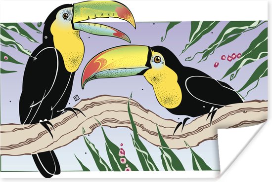 Une illustration de poster toucans 180x120 cm - Tirage photo sur Poster (décoration murale salon / chambre) / Poster Vogels XXL / Groot format!