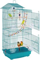 Luxe Grootte Papegaaienkooi - Parkietenkooi - Grote Vogelkooi voor Binnen - Inclusief Speelgoed - Met Badhuis - 46x36x100cm - Blauw