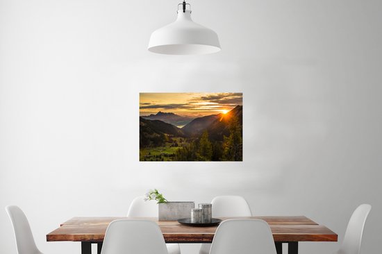 Poster Lever de soleil derrière les montagnes 90x60 cm - Tirage photo sur Poster (décoration murale salon / chambre) / Poster Nature