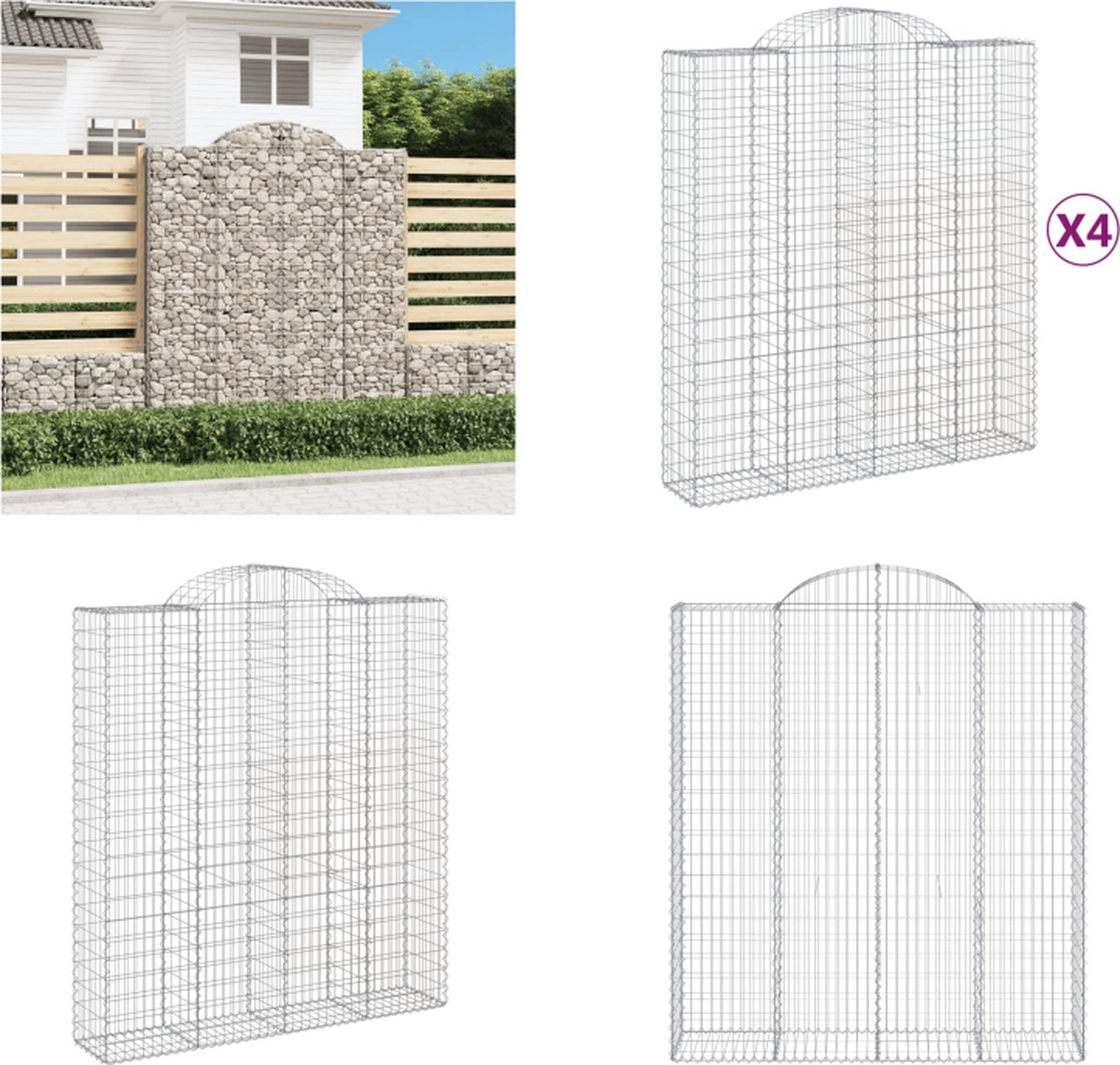 VidaXL Schanskorven 4 st gewelfd 200x50x220 240 cm ijzer Schanskorfmand Schanskorfmanden Schanskorf Schanskorfmuur