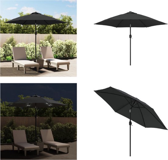 Zweefparasol met LED en stalen paal 300 cm zwart