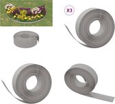 vidaXL Tuinranden 3 st 10 m 15 cm polyetheen grijs - Tuinrand - Tuinranden - Gazonrand - Grasrand