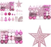 vidaXL 108-delige Kerstballenset wit en roze - Kerstballenset - Kerstballensets - Kerstballen Set - Kerstversieringset