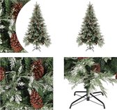 vidaXL Kerstboom met dennenappels 195 cm PVC en PE groen en wit - Kerstboom - Kerstbomen - Kunstkerstboom - Kunstkerstbomen