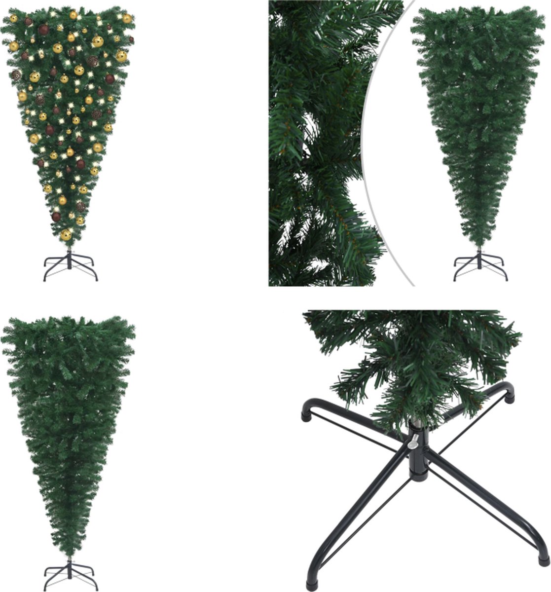 vidaXL Kunstkerstboom omgekeerd met LED's en kerstballen 180 cm - Kunstkerstboom - Kunstkerstbomen - Kerstboom - Kerstdecoratie
