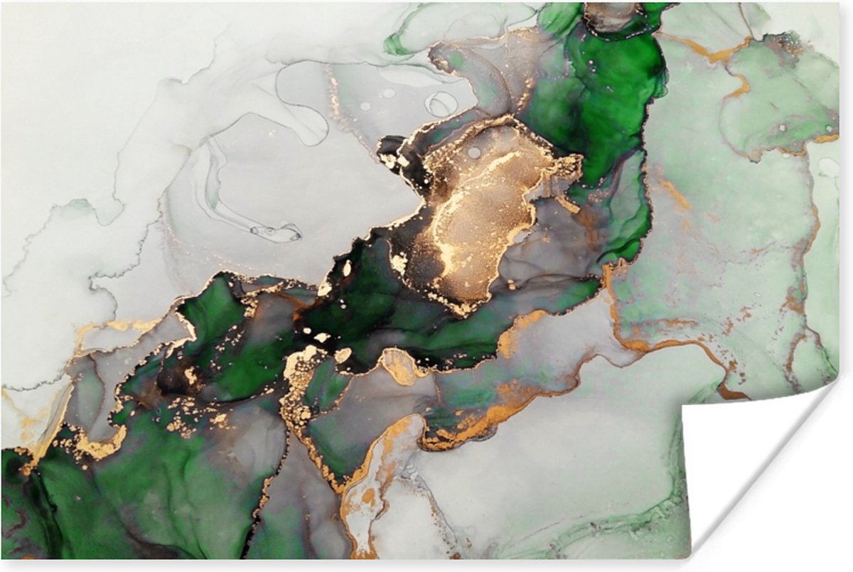 Poster Marmer - Goud - Groen - Luxe - 60x40 cm