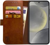 Rosso Deluxe Echt Leer Book Case Hoesje Geschikt voor Samsung Galaxy S24 | Ruimte voor drie pasjes | Portemonnee Book Case | Met Pasjeshouder | Bruin