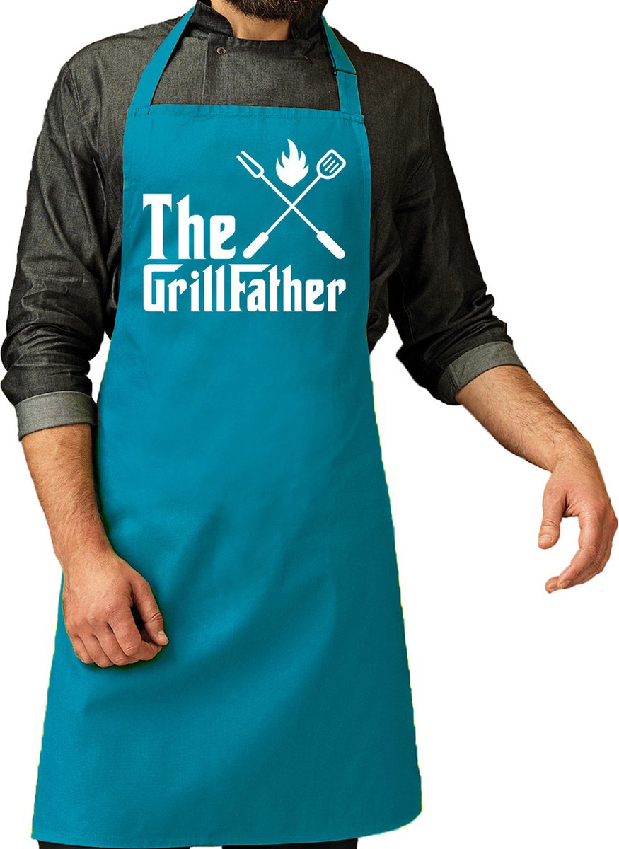 Bellatio Decorations Vaderdag cadeau schort - The Grillfather - barbecue/bbq - blauw - heren