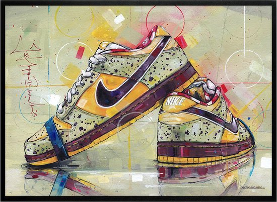 Sneaker print yellow lobster 71x51 cm *ingelijst & gesigneerd