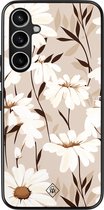 Casimoda® hoesje - Geschikt voor Samsung Galaxy S23 FE - In Bloom - Zwart TPU Backcover - Planten - Bruin/beige
