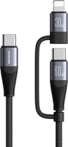 JOYROOM SA37-1T2 2 in 1 (USB-C naar Lightning + USB-C) laadkabel - 60W - zwart