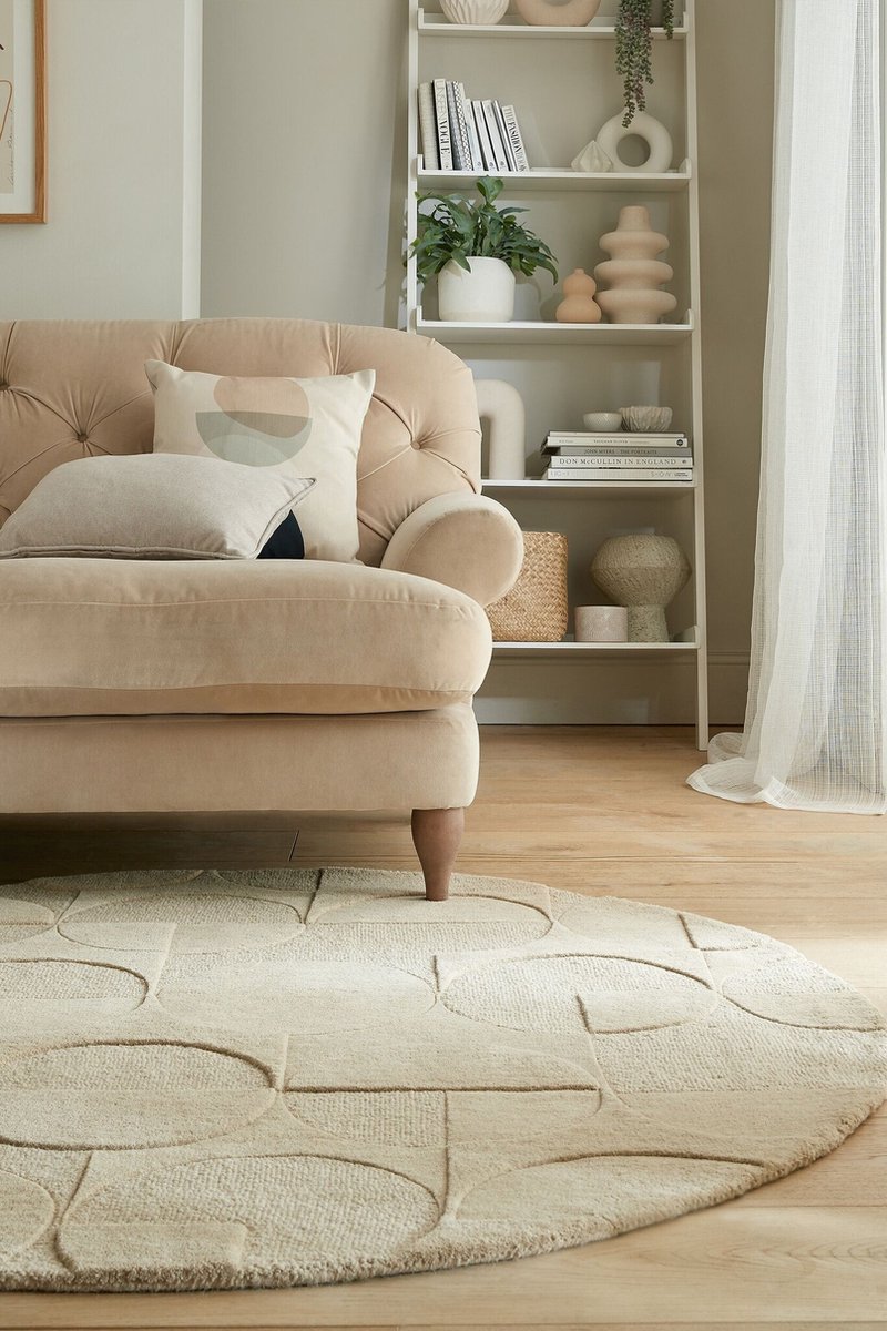 flycarpets Gigi Rond Modern Wol - Geo Vloerkleed - Naturel / Beige - 160x160 cm