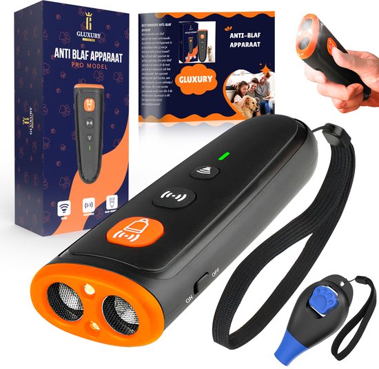 Gluxury® Ultrasone Anti Blaf Apparaat - 3-in-1 Anti Blaf Apparaat Pro - Extra Snel van Blaffen af - Zonder Schok - Antiblafband - Voor Kleine en Grote Honden - Hondentrainer - USB-oplaadbaar