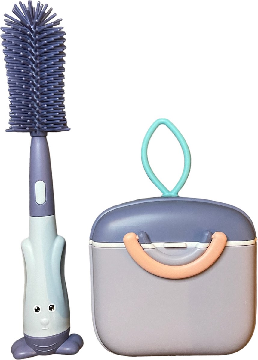 Goedkoopste Babyvoeding bewaarbox met flessenborstel | Blauw | Flessenborstel | Reisset | Melkpoeder bewaarbox | Luchtdicht | Baby | Flesvoeding