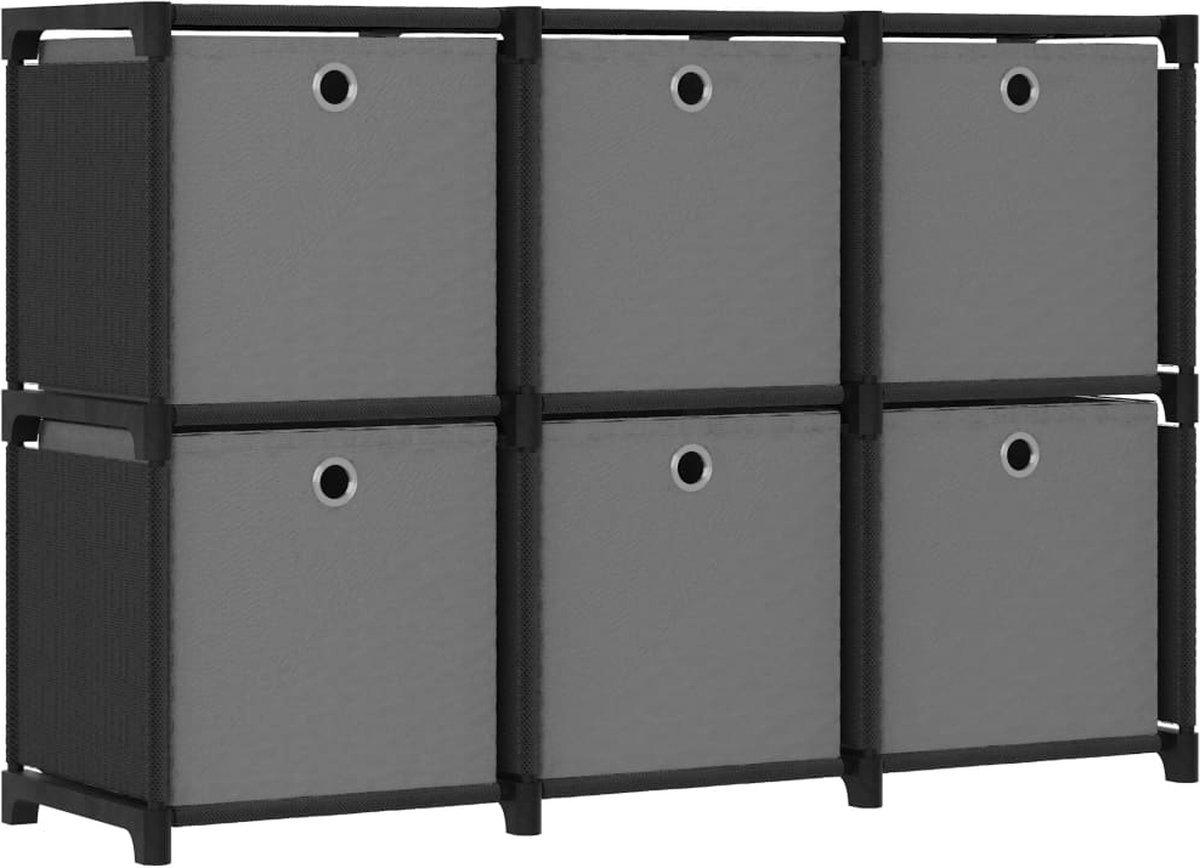 Beroli - Kast met 6 vakken - Met boxen - 103x30x72,5 cm - Stof - Zwart - Handige Opbergruimte met Vakken en Opbergboxen