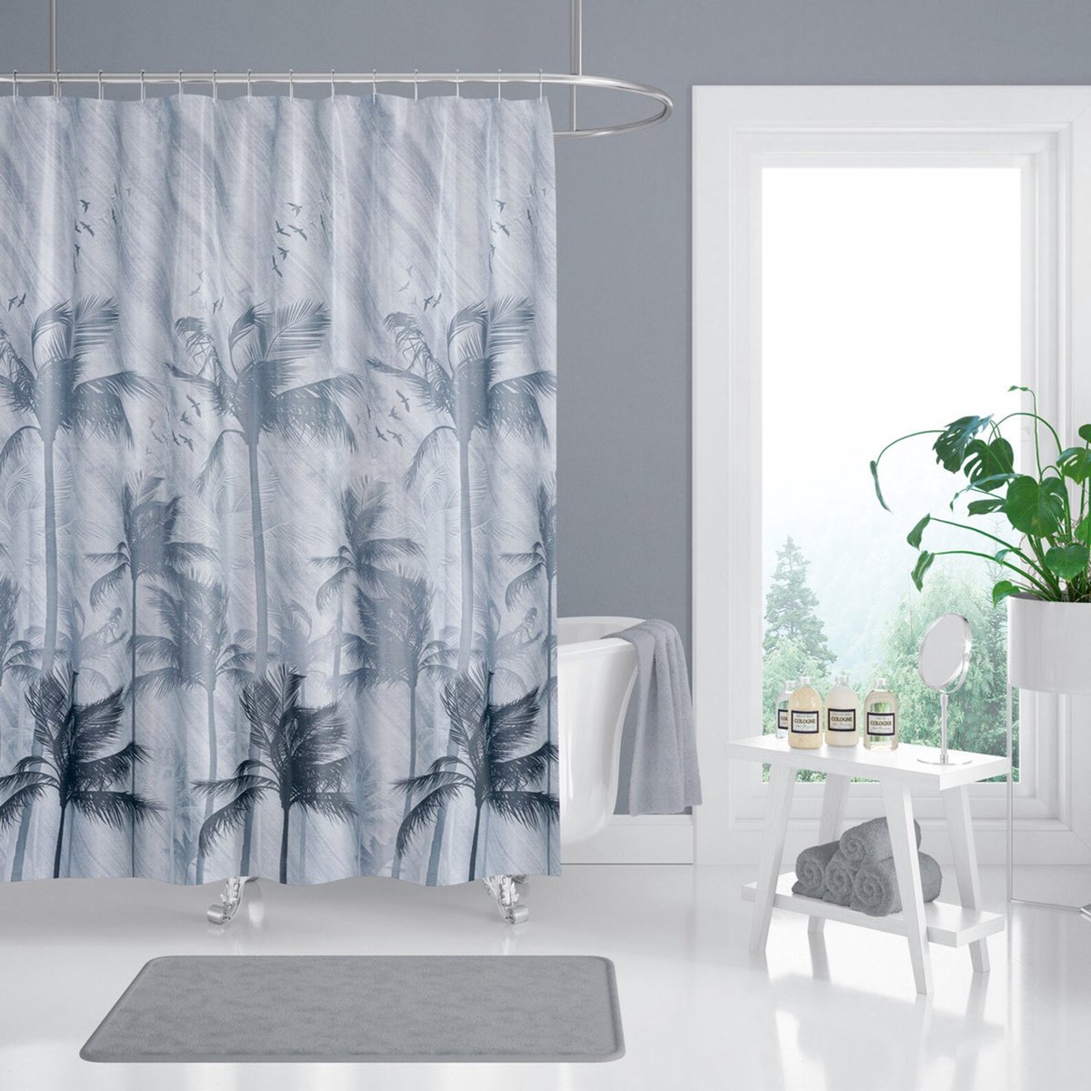 Casabueno - Douchegordijn Grijs Anti Schimmel - 120x200 cm - Badkamer Gordijn - met Ringen- Waterdicht - Sneldrogend - Wasbaar - Duurzaam - Grijs