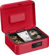 Relaxdays geldkistje met cijferslot - geldkluisje slot - kistje voor geld - geldcassette - rood