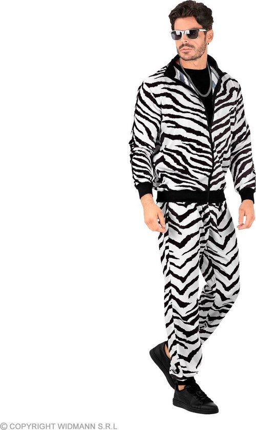 Widmann - Zebra Kostuum - Zebra Camo Zwart / Wit Retro Trainingspak Kostuum - Zwart / Wit - XXL - Carnavalskleding - Verkleedkleding