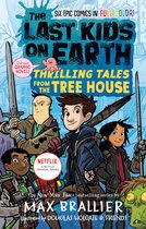 De cover van "The Last Kids on Earth: Thrilling Tales from the Tree House", een graphic novel van Max Brallier. Vier kinderen en een roze monster staan klaar voor avontuur.