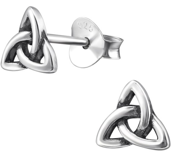 Joy|S - Zilveren Keltische driehoek oorbellen - 6.5 mm - geoxideerd
