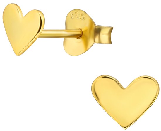 Joy|S - Zilveren hartjes oorbellen - hartje 5 x 6 mm - oorknoppen - 14k goudplating / goldplated