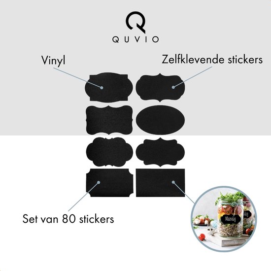 QUVIO Krijt stickers set van 80 stickers / Krijtbord labels / Schoolbord sticker / Krijtsticker / Keukenlabel / Keuken etiketten / Krijt labels - Zwart