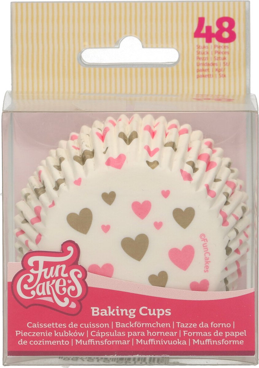 FunCakes Baking Cups Papier - Hartjes - 48 Stuks - Cupcake en Muffin Vormpjes