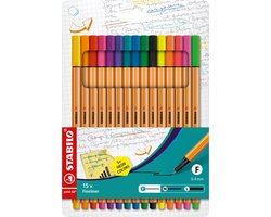 STABILO point 88 - Fineliner 0,4 mm - 15 Stuks Etui - 10 Standaard + 5 Neon Kleuren