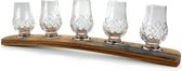 Whiskyglashouder van oude whiskyvaten met 5 Glencairn Cut Whiskyglazen - Darach en Glencairn Crystal Scotland