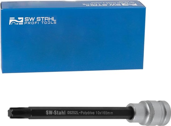 Boîte bleue SW-Stahl Profi Tools avec couvercle et un embout polydrive de 10x165mm.