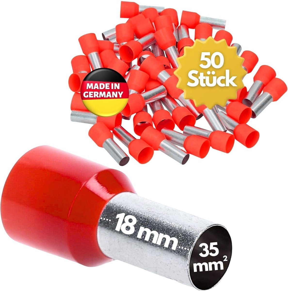 50 stuks Kalitec AE3518RT adereindhulzen geïsoleerd 35mm² 18mm lang rood I Made in Germany I Industriële kwaliteit