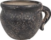 Clayre & Eef Pot de fleurs d'intérieur 17x14x12 cm Noir Marron Céramique Pot de fleur