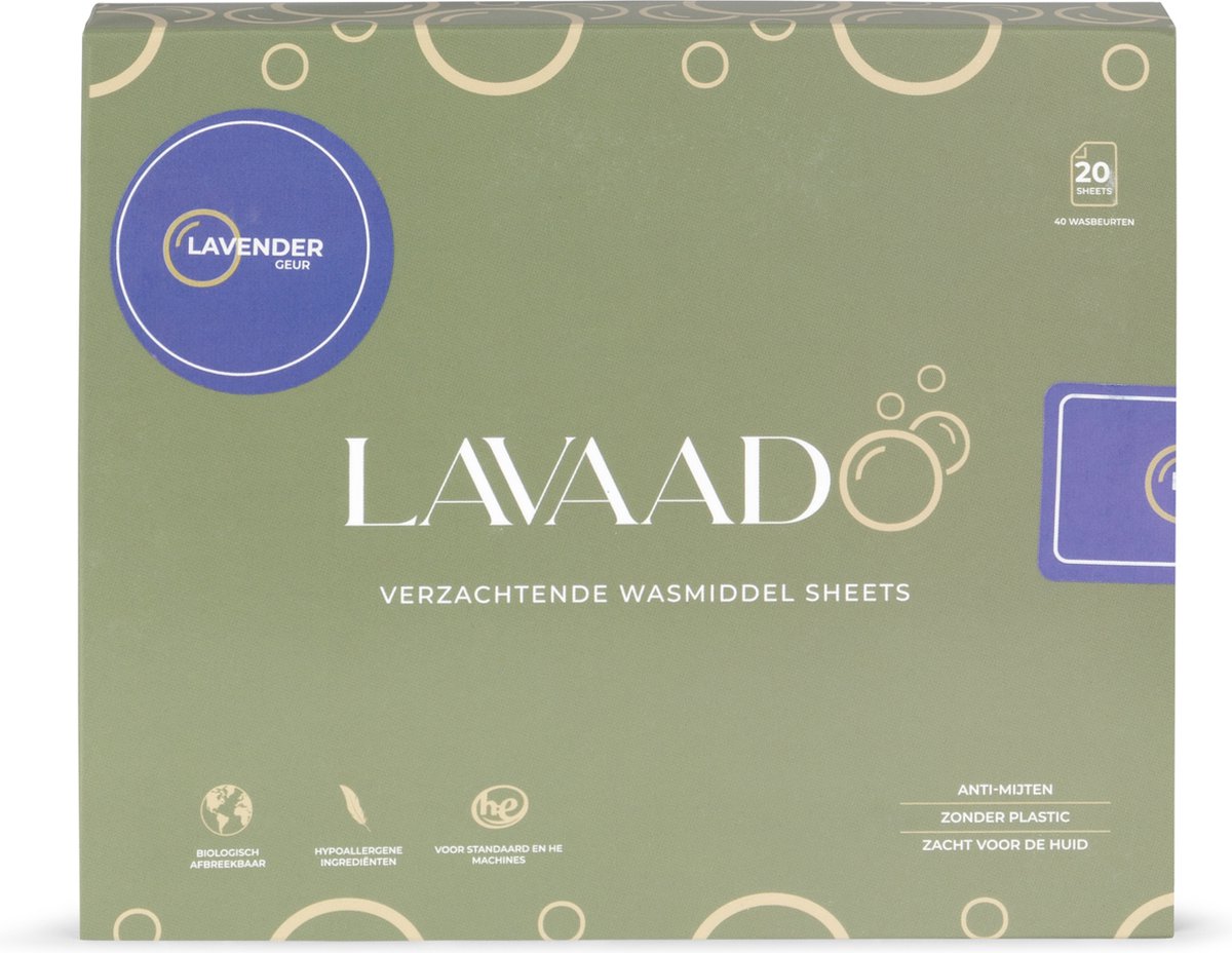 Lavaado® 5-in-1 Wassheets - Lavendel - 20 pack - 40 Wasbeurten