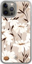 Casimoda® hoesje - Geschikt voor iPhone 12 Pro - In Bloom - 2-in-1 case - Schokbestendig - Bloemen - Verhoogde randen - Bruin/beige, Transparant