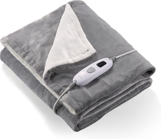 D&B Elektrische deken - Luxe - Verwarmde deken - Flanel - 4 Verwarmingsstanden - Automatische uitschakeling - 180 x 130 cm - Kleur Zilver grijs