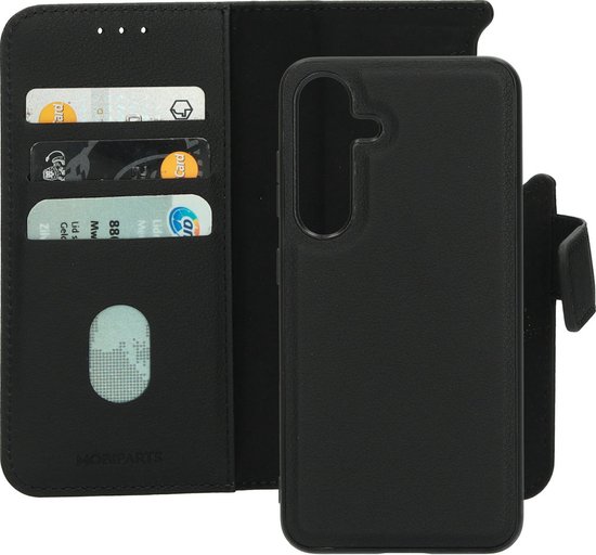 Foto: Mobiparts hoesje geschikt voor samsung galaxy s24 wallet 2 in 1 boekhoesje magsafe echt leder uitneembare case sterke magneet sluiting contactloos betalen zwart