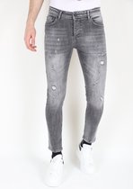 Grijze Heren Slim Fit Spijkerbroek met Scheuren -MM111