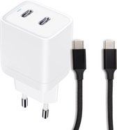 Dual chargeur USB C avec câble USB-C solide - 2 mètres - 45 W - Chargeur rapide - Câble de charge USBC - Convient pour le chargement ultra rapide (Samsung) et Power Delivery 3.0 (Apple iPhone, MacBook, iPad)