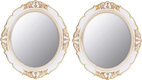 decoratieve spiegel, vintage spiegel, hangende spiegel, ovaal, 30 x 30 cm, wit, set van 2 decoratieve spiegel, vintage spiegel, hangende spiegel, ovaal, 30 x 30 cm, wit, set van 2