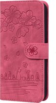 Étui adapté pour Samsung Galaxy A25 - Bookcase - Cordon - Porte carte - Portefeuille - Protection appareil photo - Motif fleurs - Simili cuir - Rouge Bordeaux