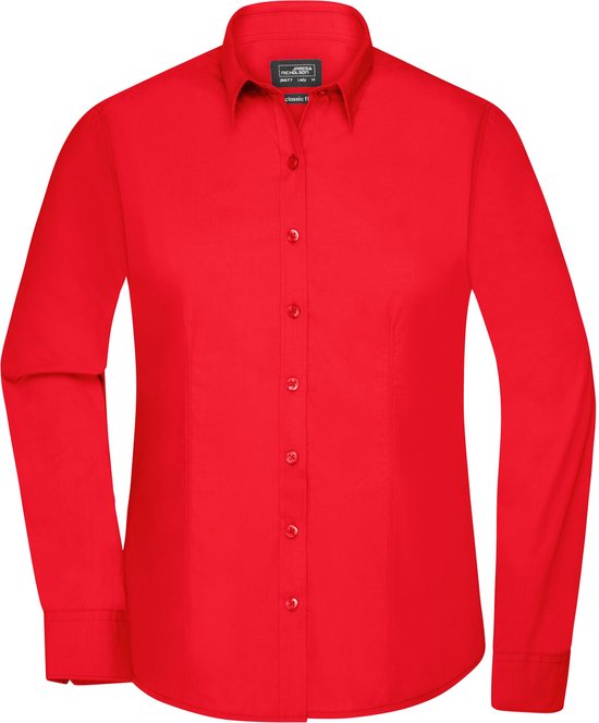 James and Nicholson Blouse Dames Met Lange Mouwen (Tomaten Rood) Maat XXL