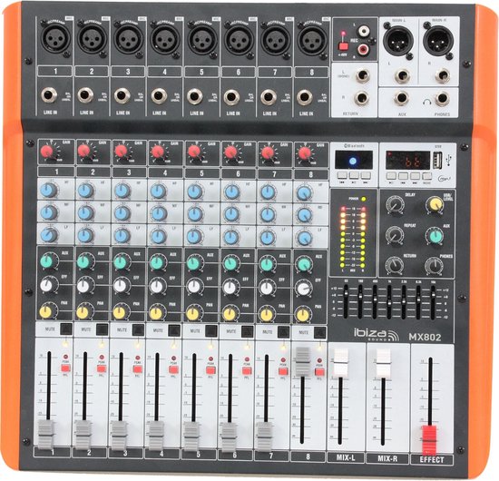 Ibiza Sound MX802 8 kanaals stage mixer studio mengpaneel USB en Bluetooth - Ibiza Sound