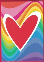 Kaart - Valentijn - Hart van regenboog kleuren - Rode hart - Blanco