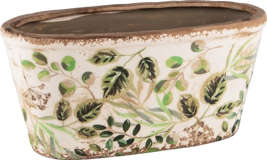 Dekoratief | Bloempot ovaal 'Olive Leaves', keramiek, 23x11x11cm | A240840