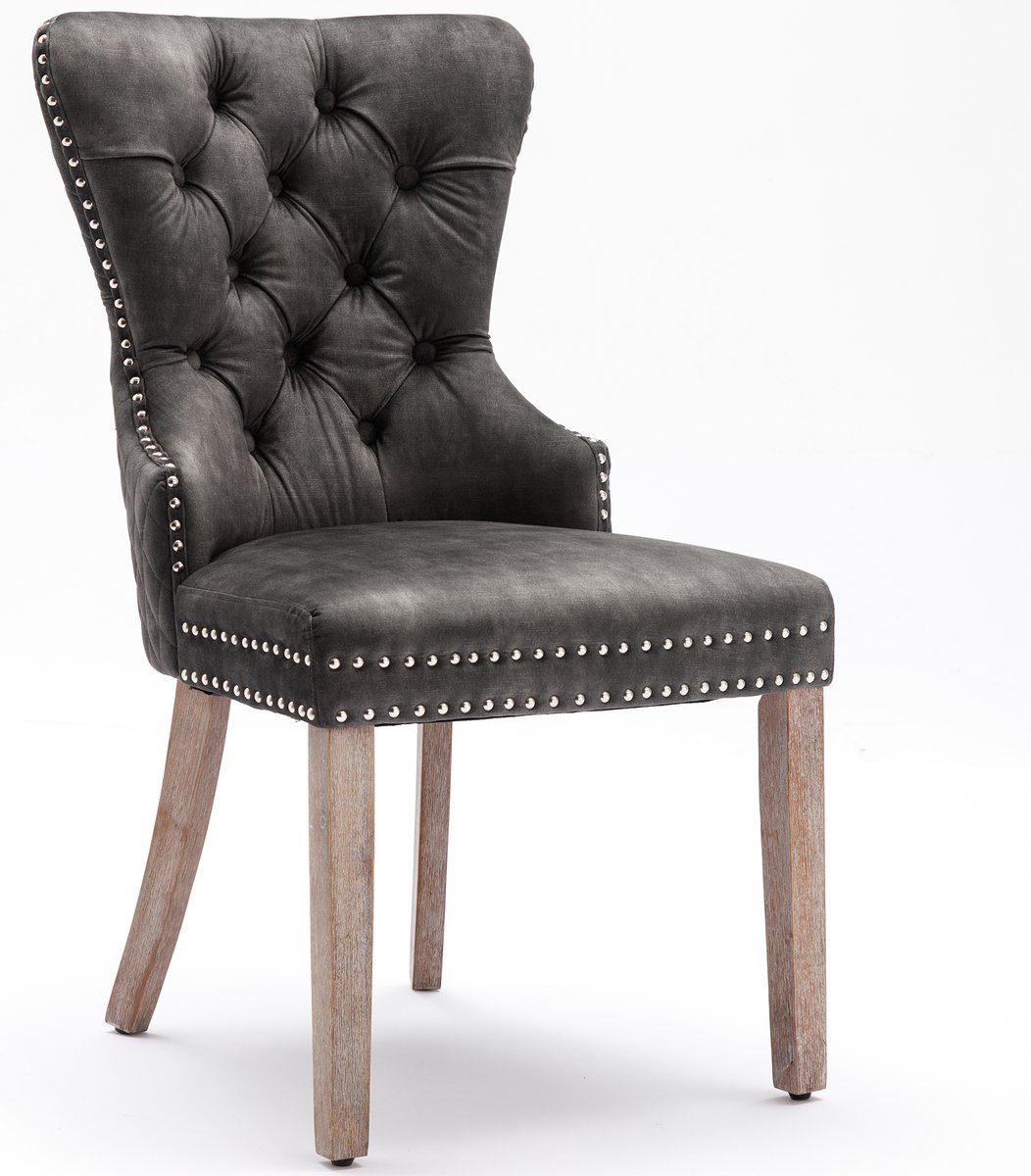 Merax Luxe Eetkamerstoelen Set van 2 - Gestoffeerde Stoelen - Fluwelen Eetkamerstoel - Grijs