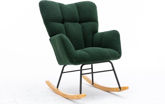 Foto: Merax moderne schommelstoel schommelstoel in teddy stof mid century fauteuil groen