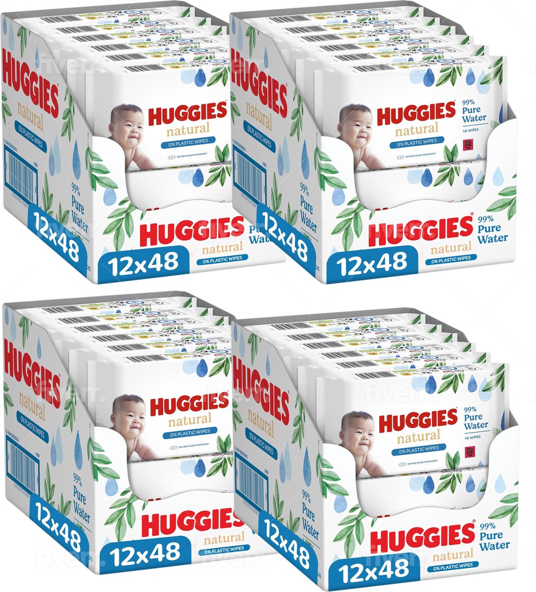 Goedkoopste Huggies - Natural - 0 Plastic - Billendoekjes - 2304 babydoekjes - 48 x 48