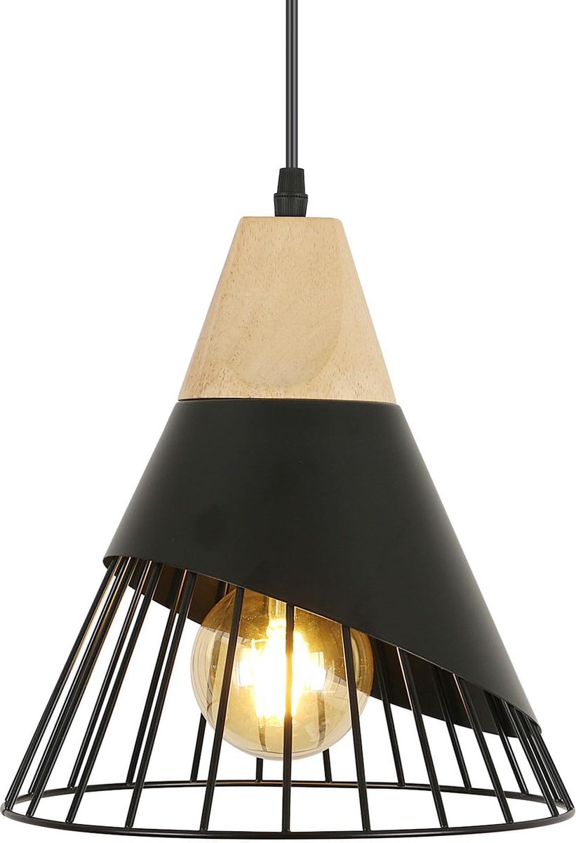 Delaveek- Vintage industriële metalen Hanglamp - zwart - Dia 25cm-E27 lamp (lamp niet inbegrepen)