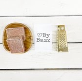 ByBazz, 2 amberblokjes met houten schaaltje en raspje goud, huisparfum, cadeau-set